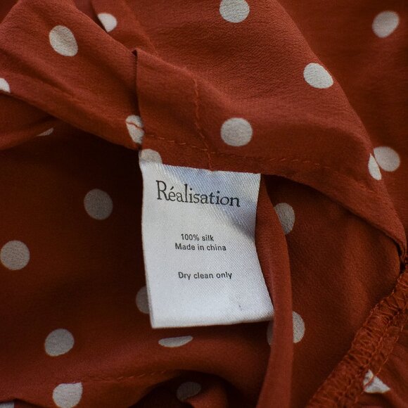 Realisation Par Cher Polka Dot Cropped Wrap Top Shirt in Rust 100% Silk Size XS - Picture 12 of 13